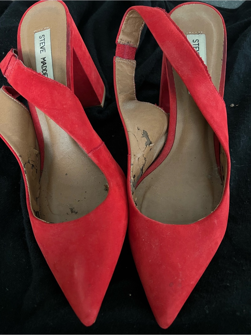 Steve Madden Red Suede Pointed-Toe Slingback Block Heels